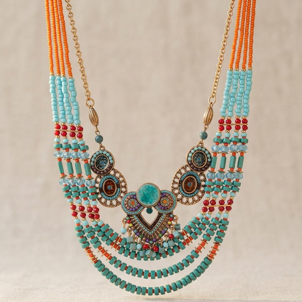 Bohemian Turquoise Beaded Layered Necklace