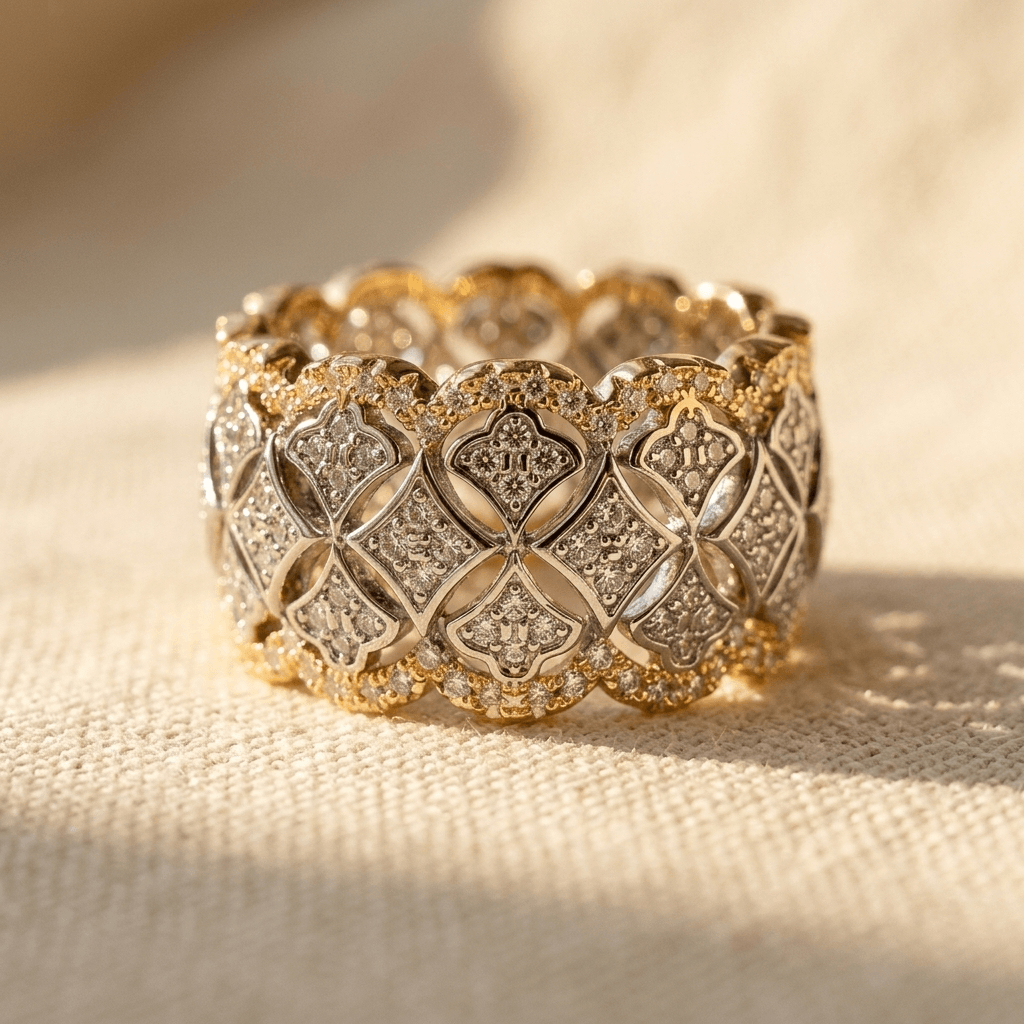 Luxurious Zirconia Inlaid Wide Statement Ring