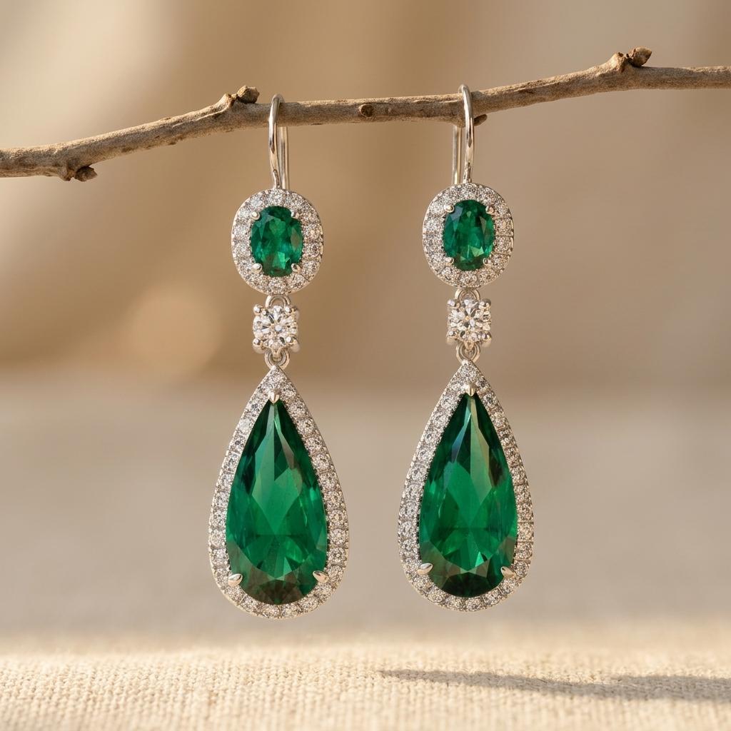Vintage Emerald Green Zirconia Hoop Earrings
