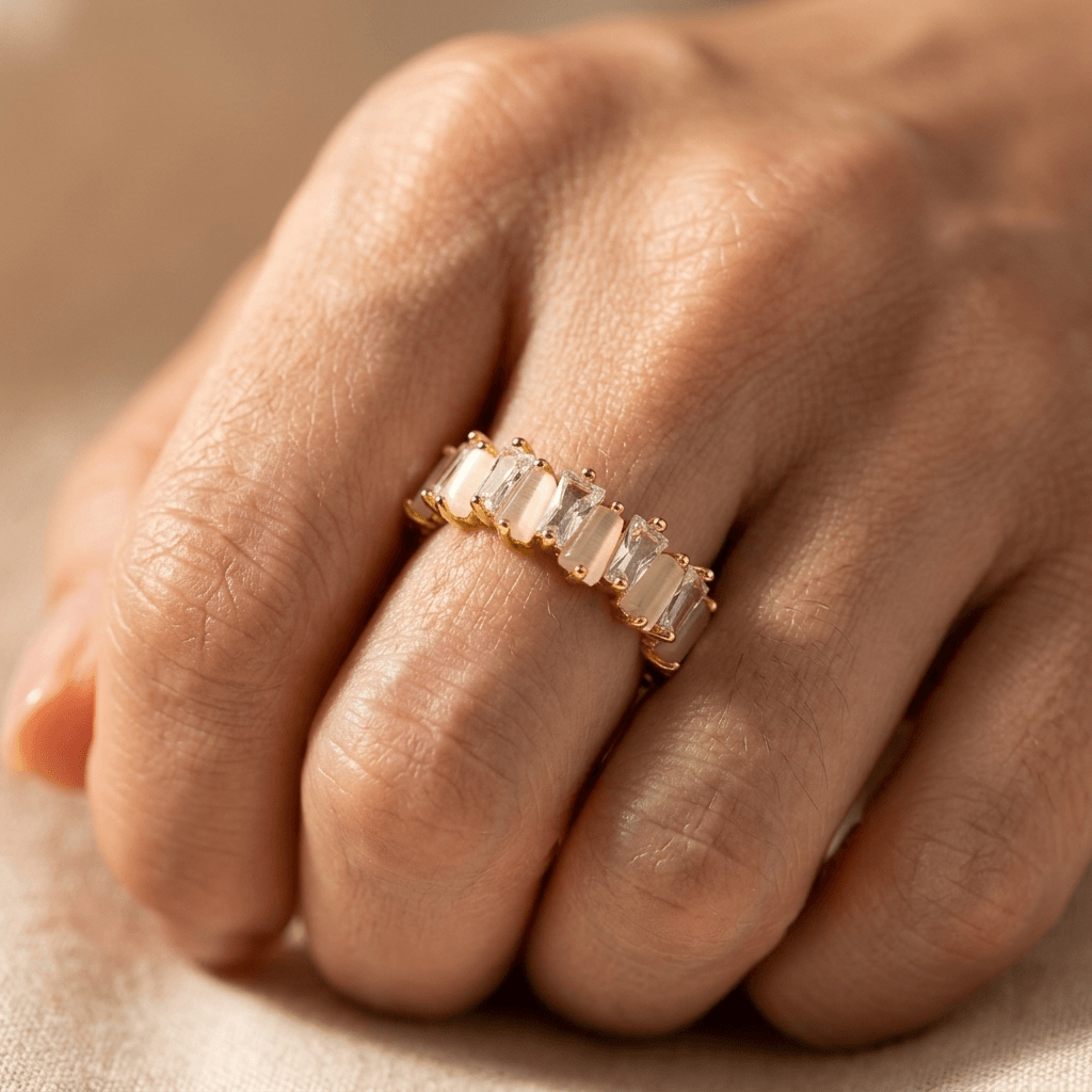 Luxurious Wide Band Triple Zirconia Stone Ring