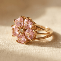 Elegant Gold Cubic Zirconia Floral Cluster Ring