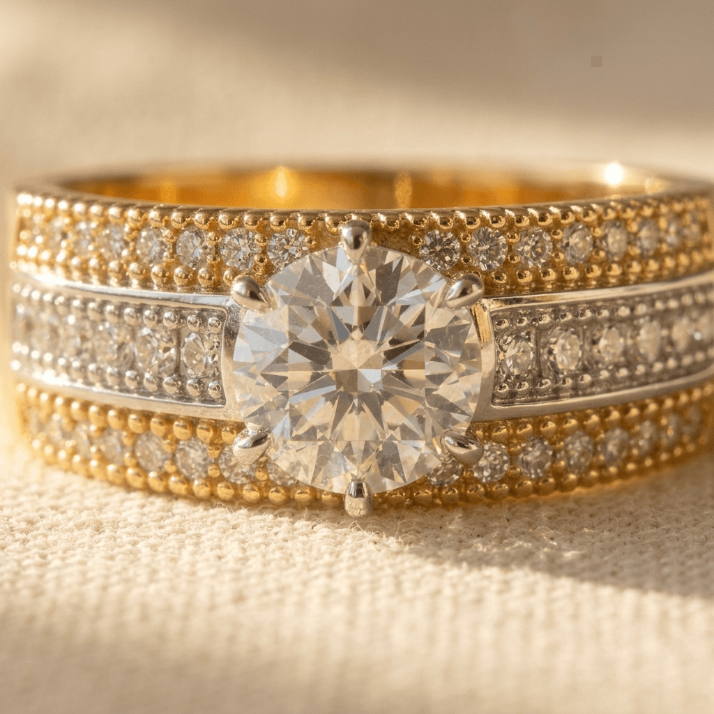 Two Tone Cubic Zirconia Statement Ring