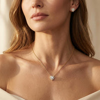 Elegant Gold Heart Pendant Necklace Earring Jewelry Set
