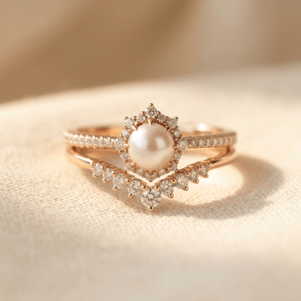 Vintage Bohemian Pearl Inlay Wedding Ring