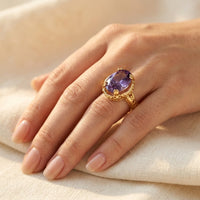 Vintage Gold Filigree Purple Amethyst Oval Ring