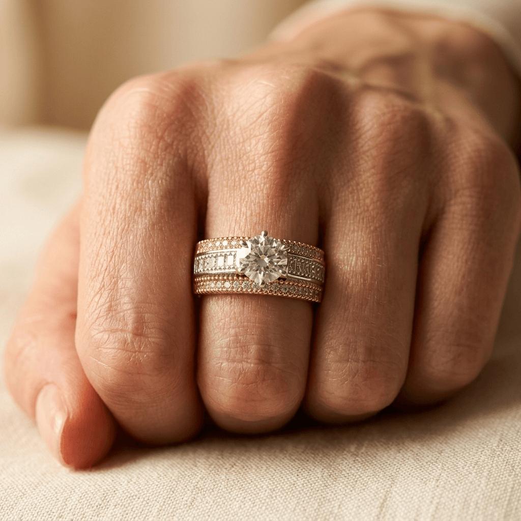 Two Tone Cubic Zirconia Statement Ring
