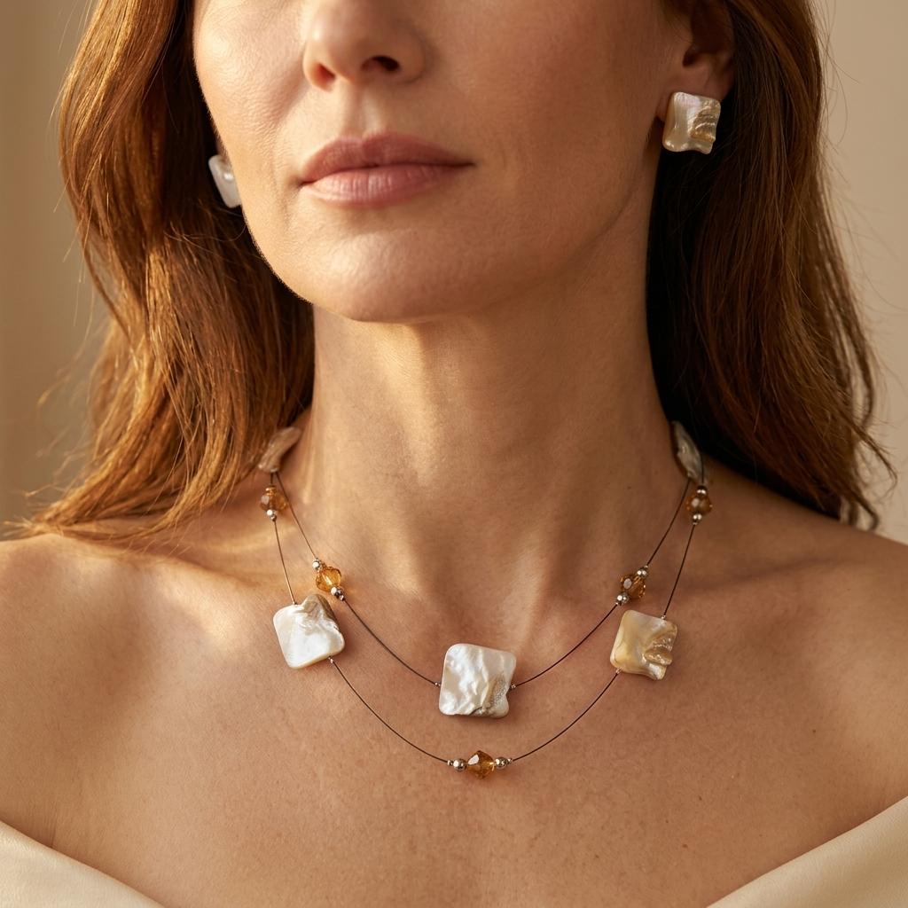 Elegant Daisy Shell Pendant Jewelry Set
