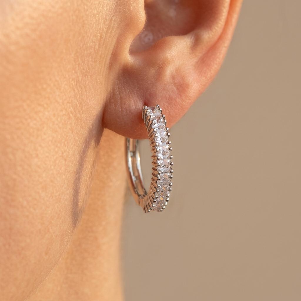 Silver Textured Hoop Chunky Statement Earrings