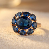 Vintage Gold Blue Sapphire Cluster Ring