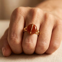 Gold Amber Cats Eye Oval Ring