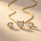 Elegant Gold Heart Pendant Necklace Earring Jewelry Set