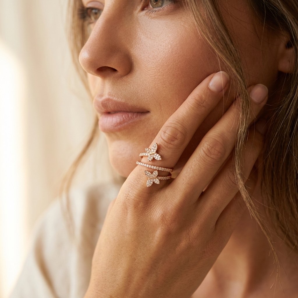 Pavé Gold Double Butterfly Band Ring