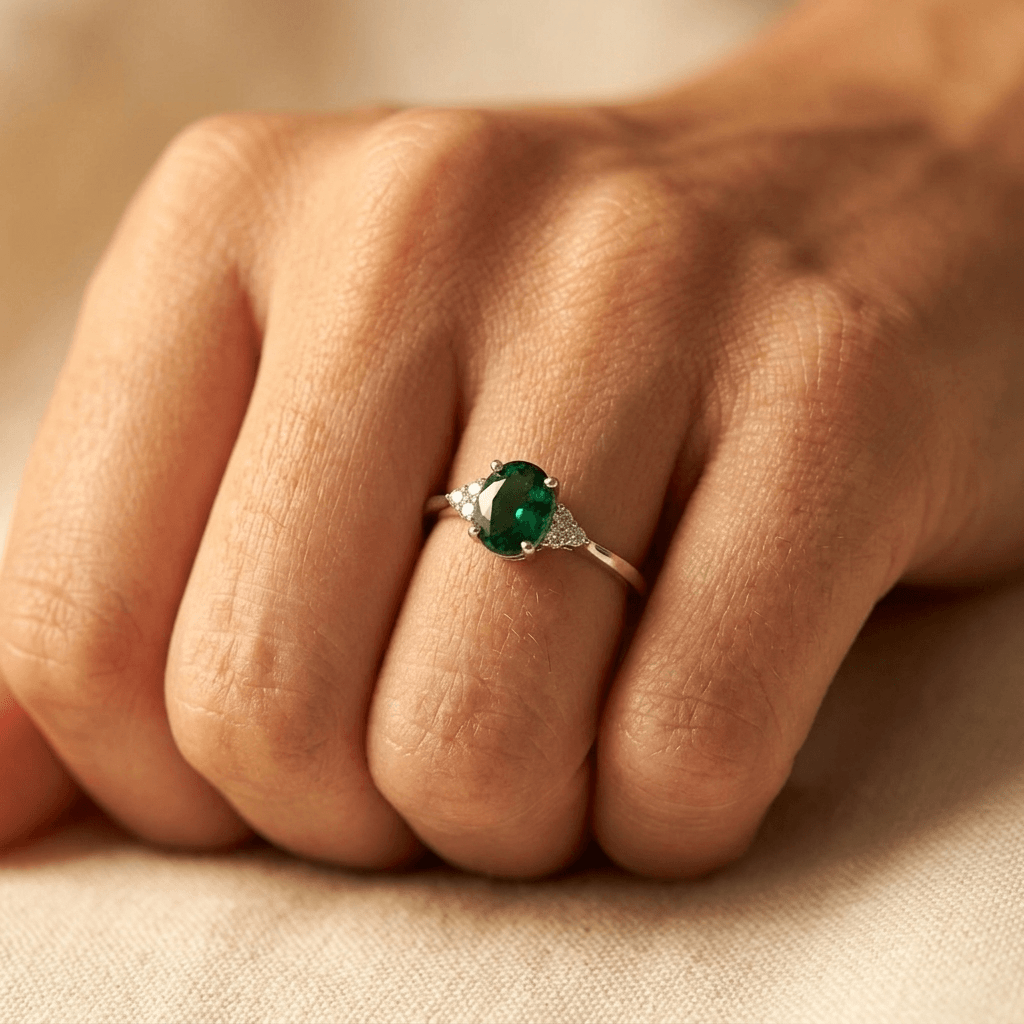 Green Stone Inlaid Silver Stack Ring
