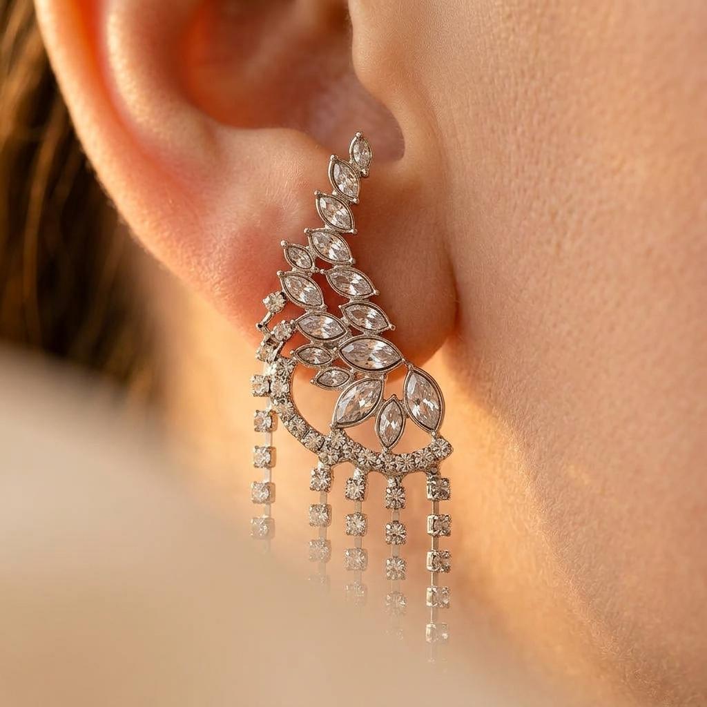 Luxury Silver Crystal Chandelier Drop Earrings