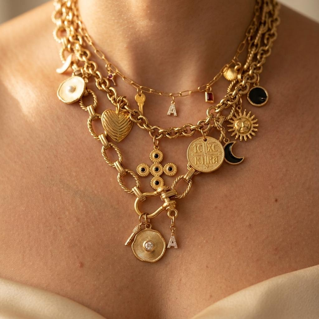 Golden Pearl Charm Necklace