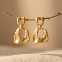 Brushed Gold Hollow Square Drop Earrings