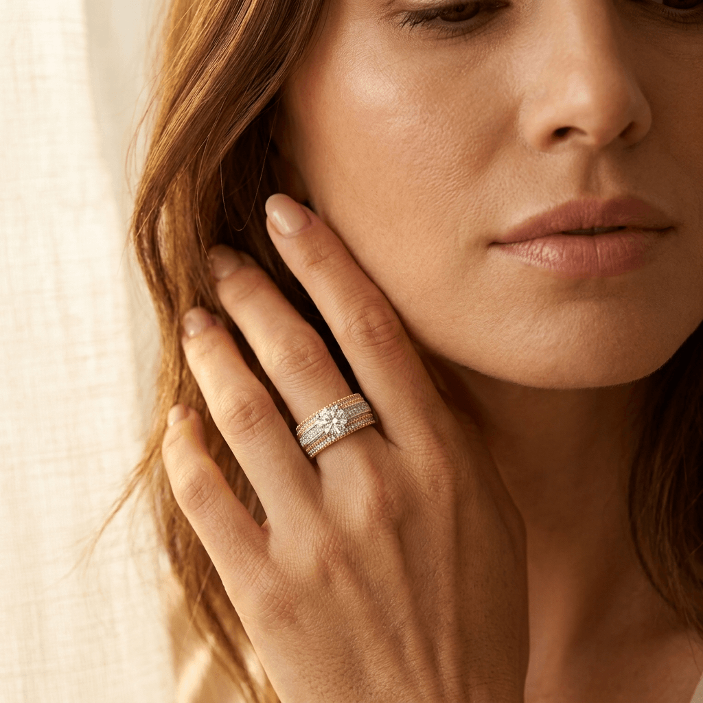 Two Tone Cubic Zirconia Statement Ring