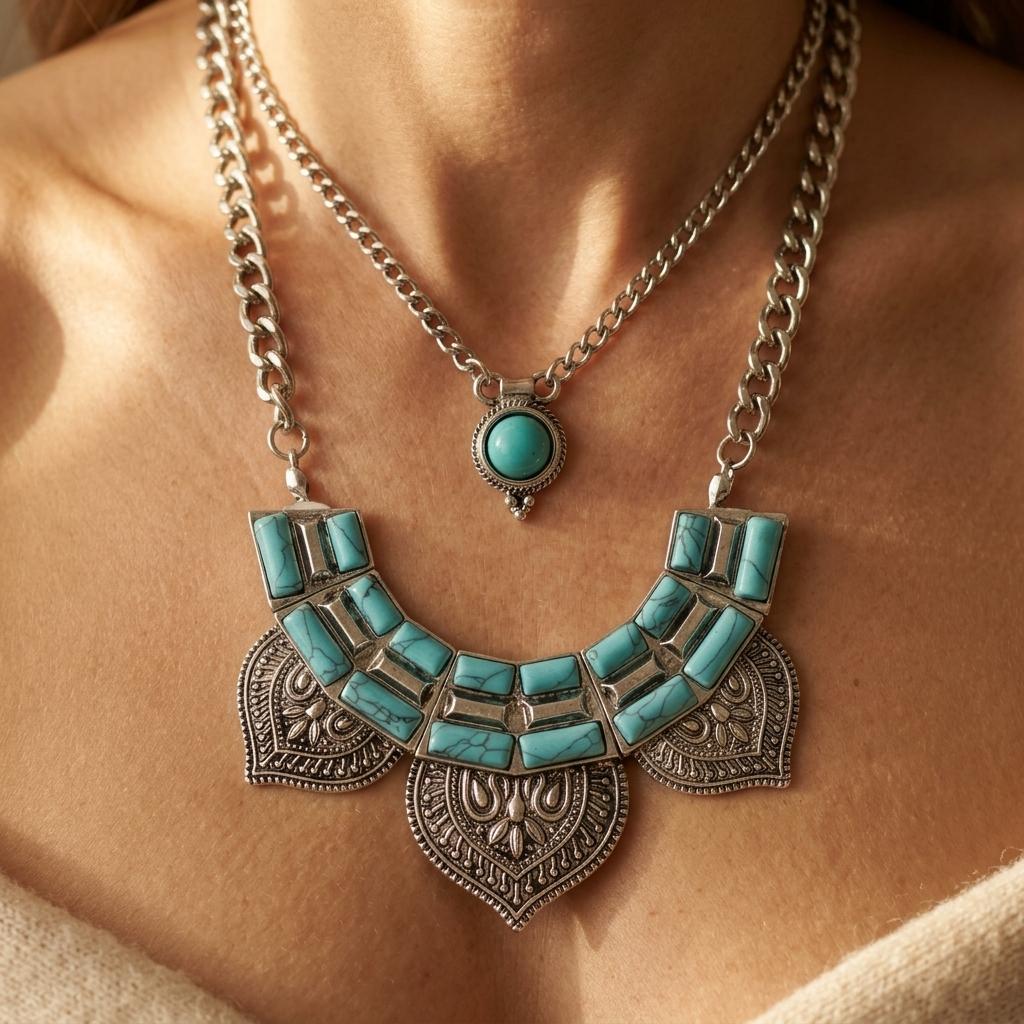 Bohemian Turquoise Collarbone Jewelry Set