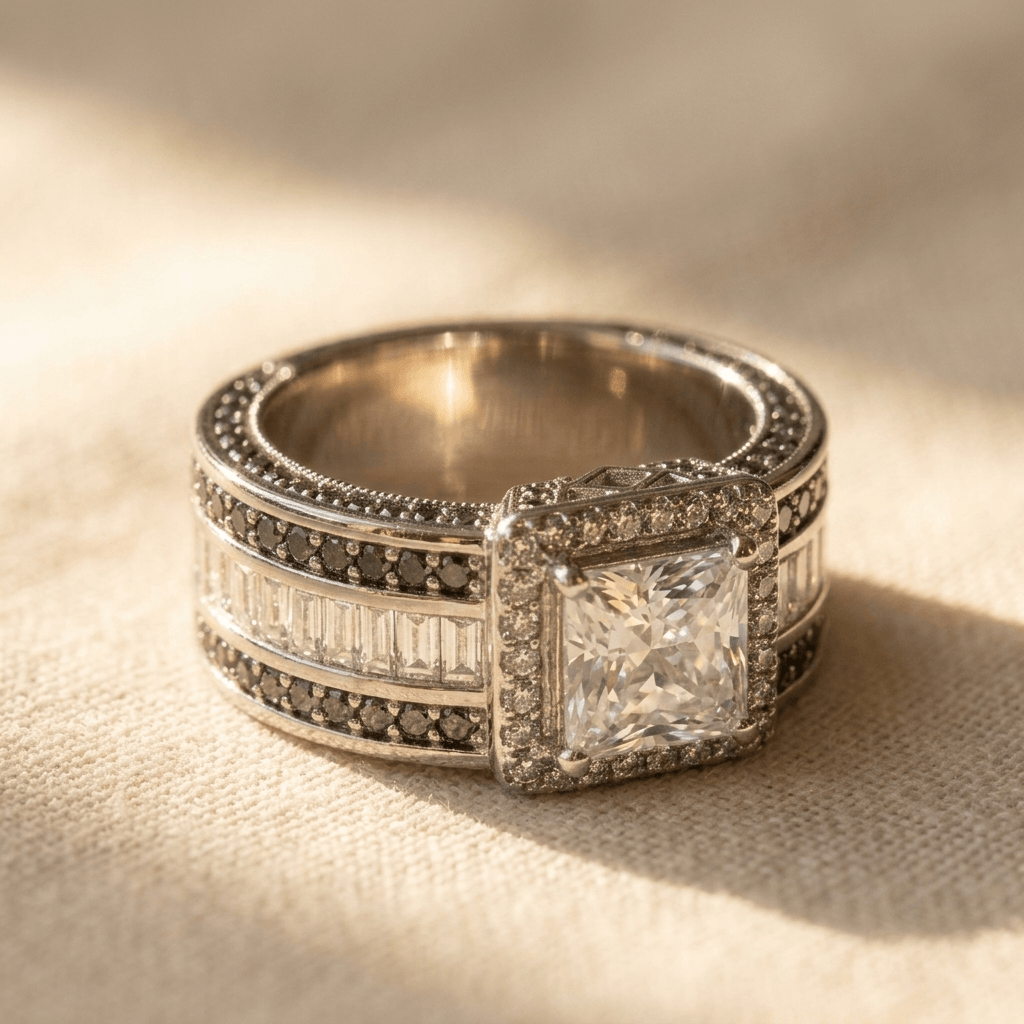 Square Zirconia Inlay Stackable Ring