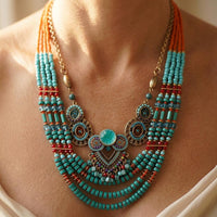 Vintage Bohemian Beaded Jewelry Set Heart Pendant