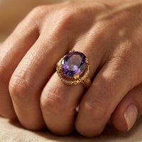 Vintage Gold Filigree Purple Amethyst Oval Ring