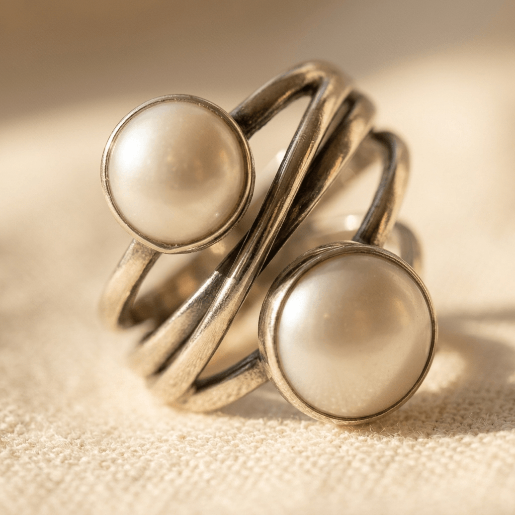 Vintage Gold Pearl Statement Ring Pair