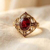 Golden Copper Ring Red Cubic Zirconia Boho Ring
