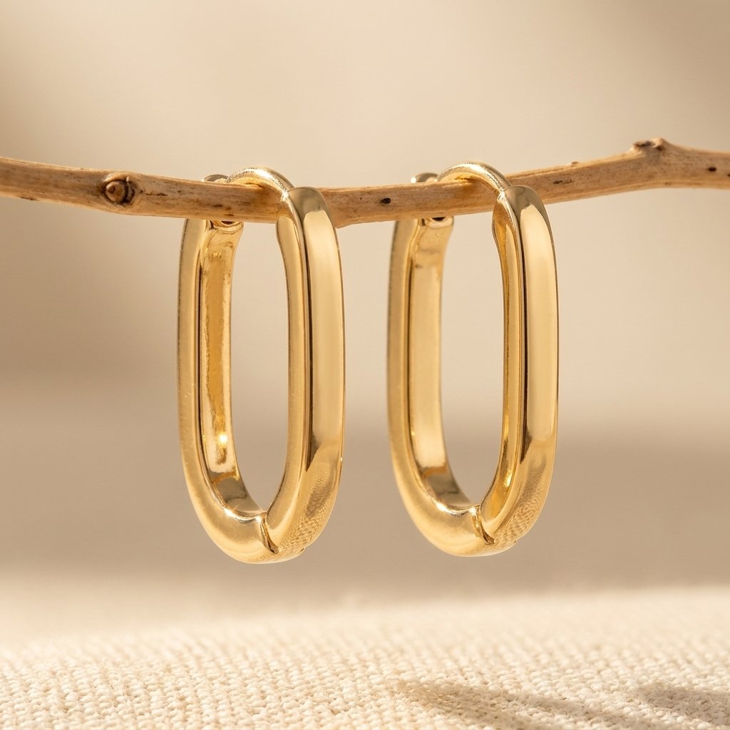 Gold Polished Chunky Oval Hoop Earrings