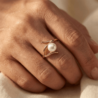 Gold Pearl Asymmetric Open Ring
