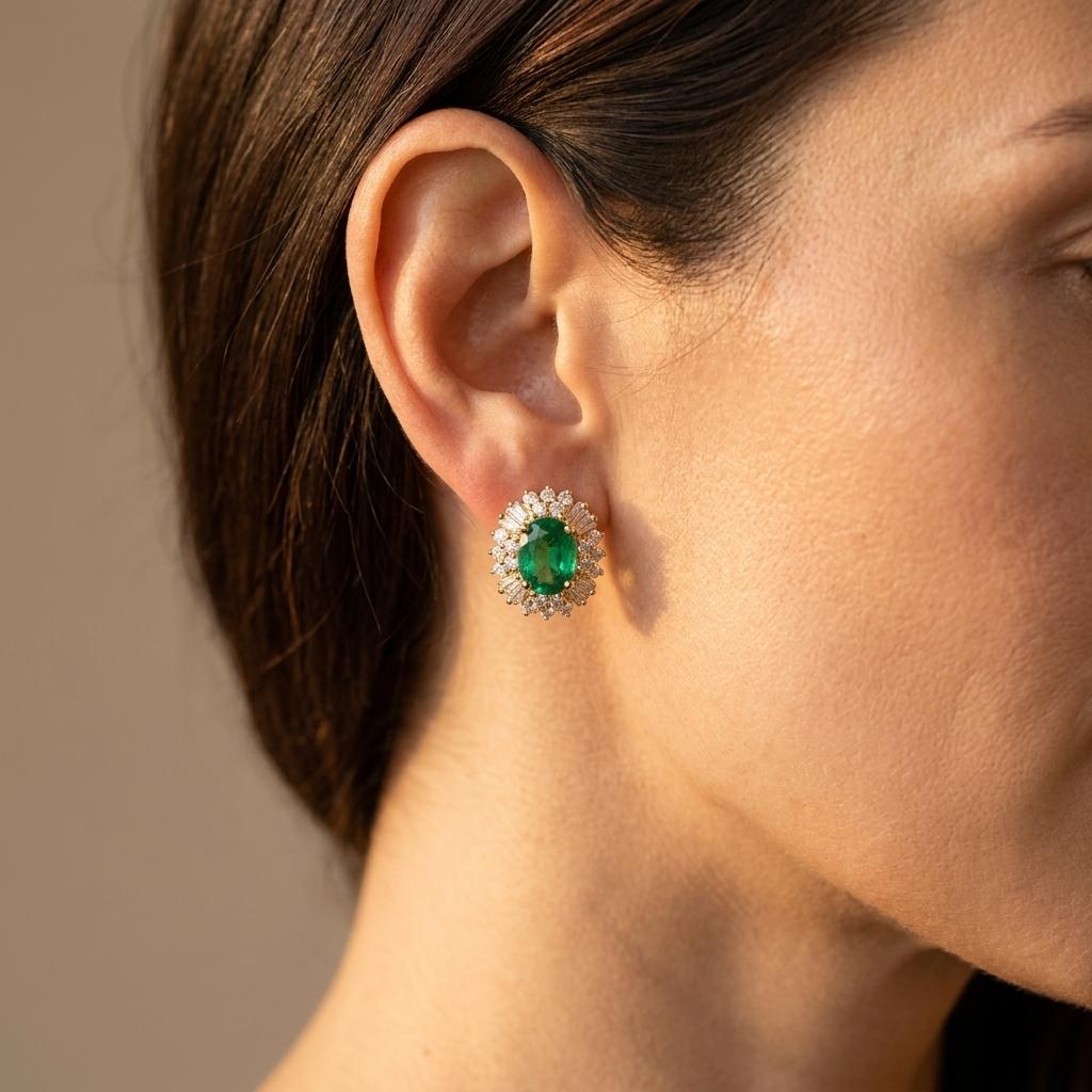 Green Gemstone Round Cut Vintage Stud Earrings