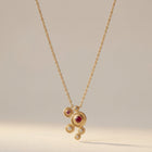 Gold Ruby Cubic Zirconia Cluster Necklace