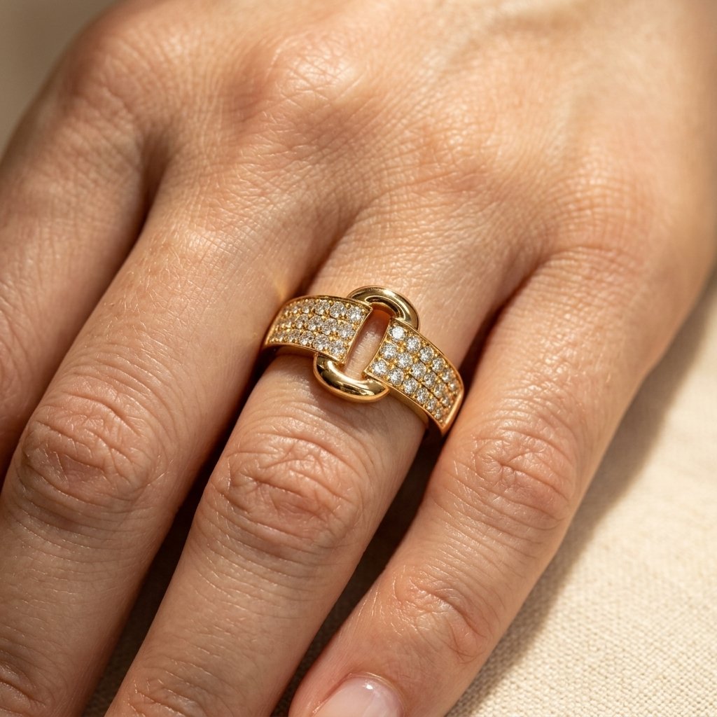 Pavé Gold Double Link Diamond Band Ring