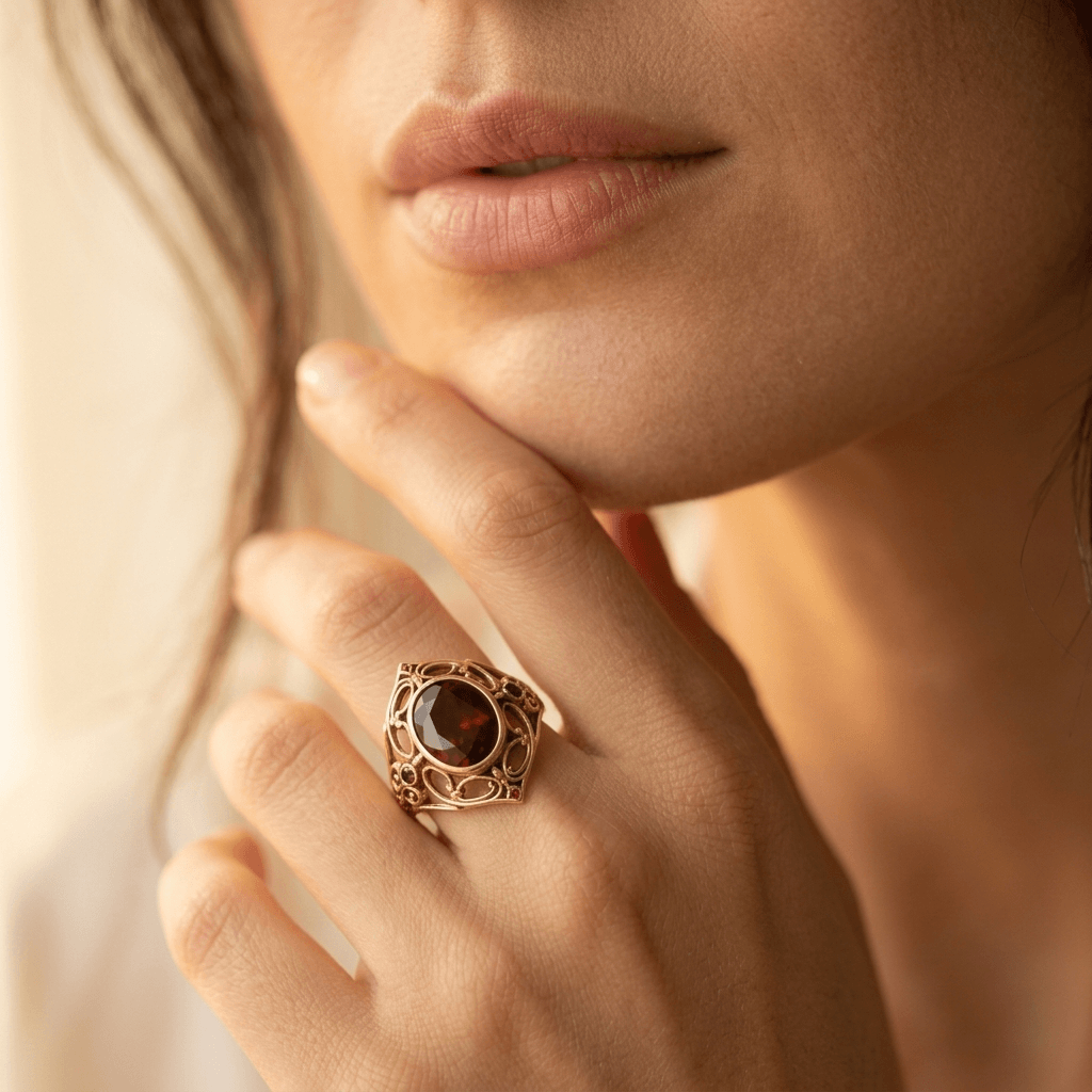 Golden Copper Ring Red Cubic Zirconia Boho Ring