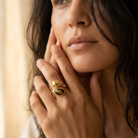 Gold Tiger Eye Stone Oval Statement Ring