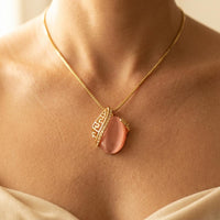 Cats Eye Stone Pendant Necklace Earrings Jewelry Set