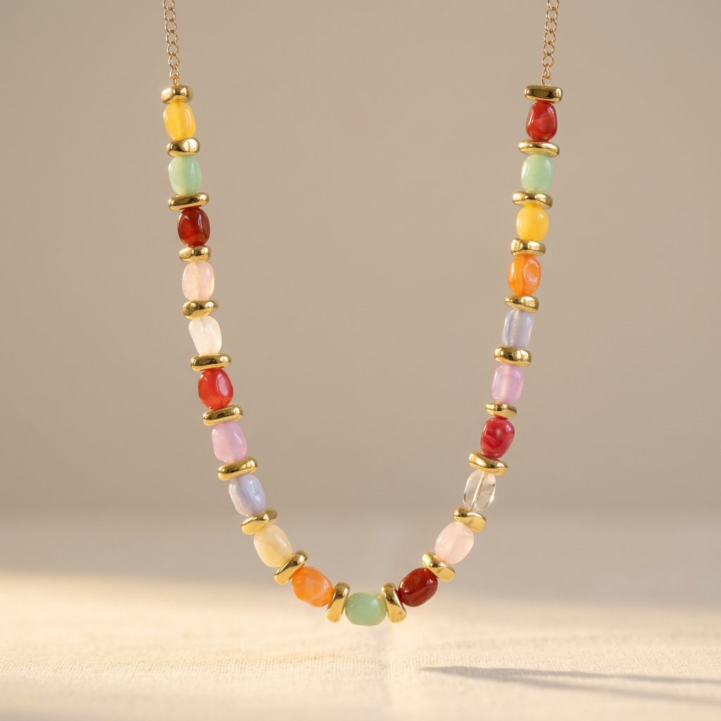 Colorful Gold Oval Beaded Necklace