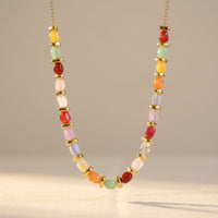 Colorful Gold Oval Beaded Necklace