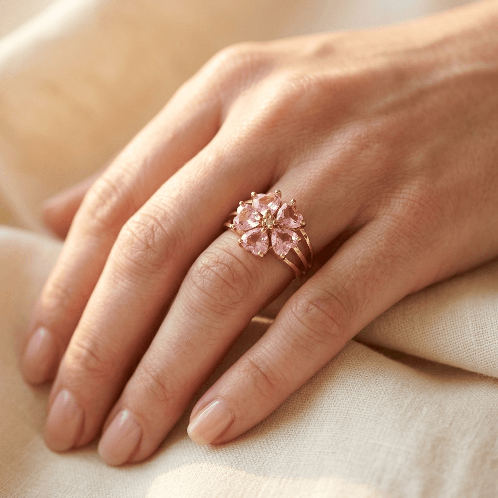 Elegant Gold Cubic Zirconia Floral Cluster Ring