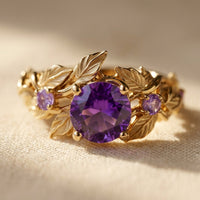Botanical Gold Amethyst Leaf Vine Ring