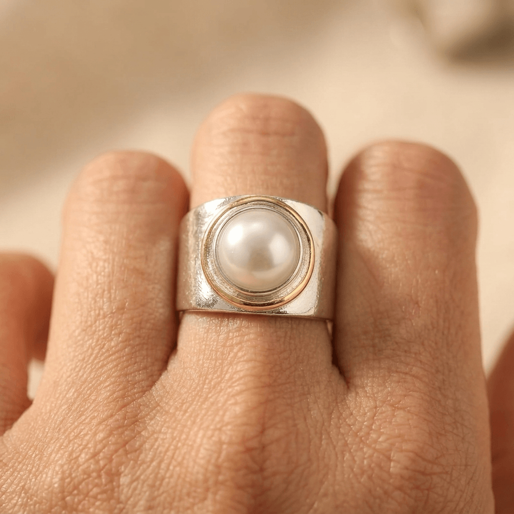 Vintage Silver Gold Pearl Statement Ring