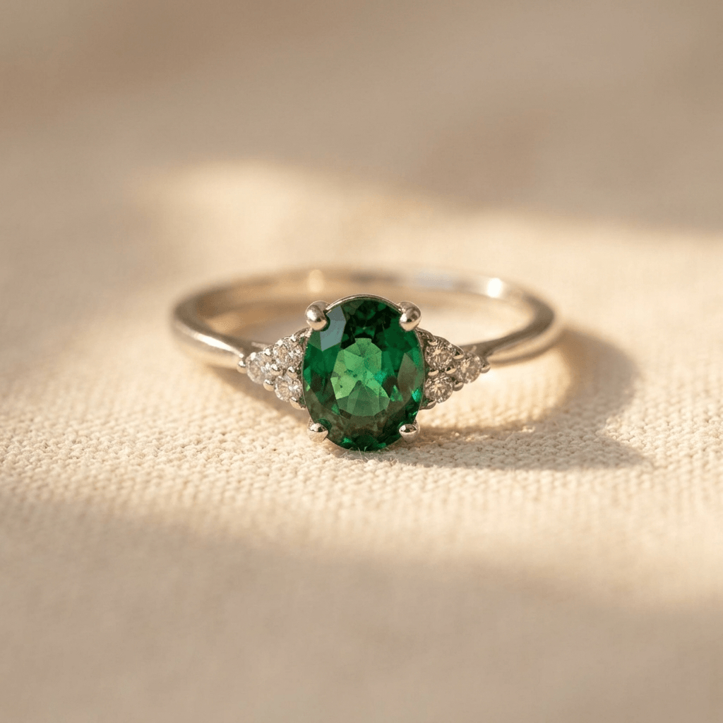 Green Stone Inlaid Silver Stack Ring