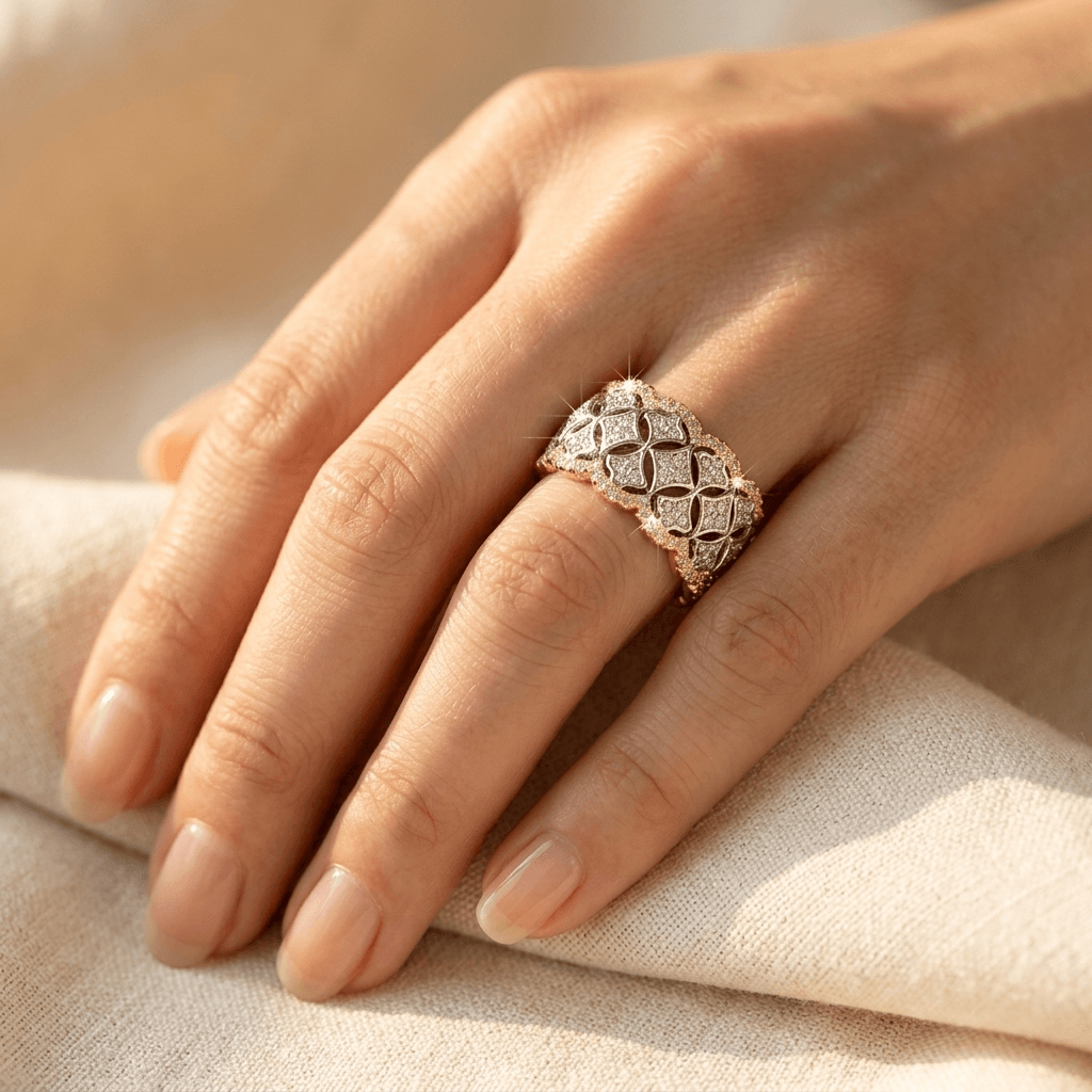 Luxurious Zirconia Inlaid Wide Statement Ring