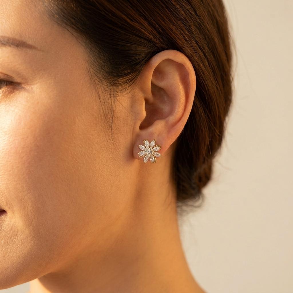 Vintage Flower Rhinestone Earrings