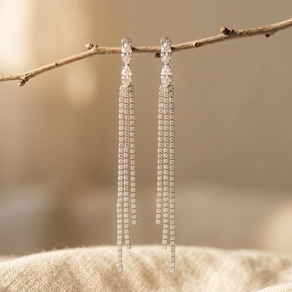 Sterling Silver Long Tassel Drop Earrings