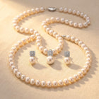 Pearl Round Necklace Earrings Jewelry Set