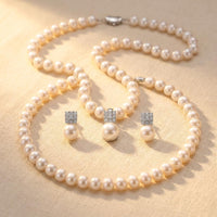 Pearl Round Necklace Earrings Jewelry Set