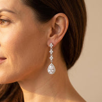 Silver Crystal Teardrop Chandelier Earrings