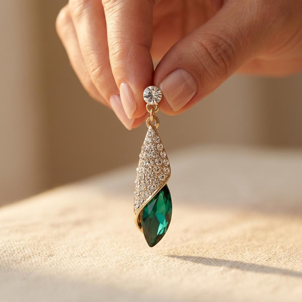 Emerald Green Crystal Drop Dangle Earrings