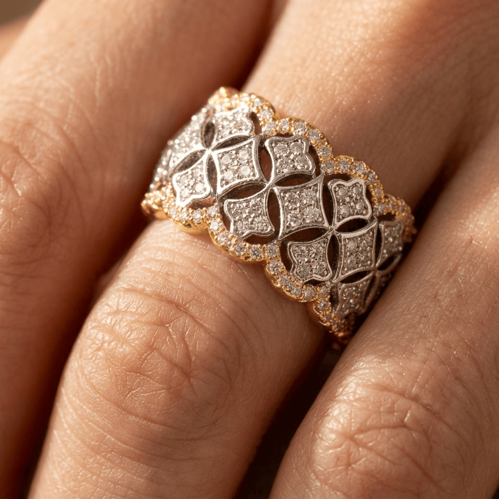 Luxurious Zirconia Inlaid Wide Statement Ring