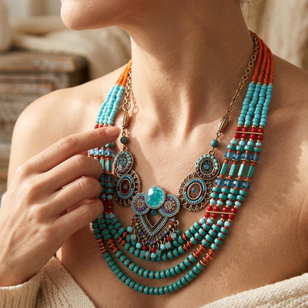 Bohemian Turquoise Beaded Layered Necklace